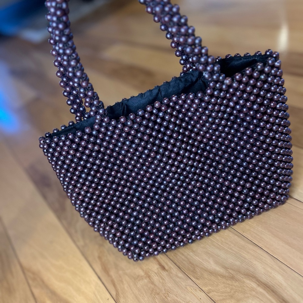 Aqua Pearl-Studded Purple Bag with Handles